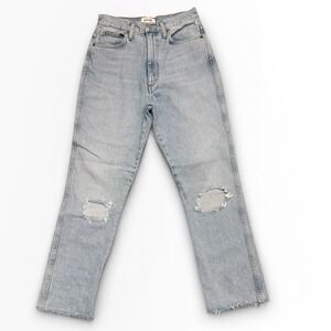Agolde Pinch Waist High Rise Kick Jeans Distressed Riptide Blue 27 Ripped Grunge